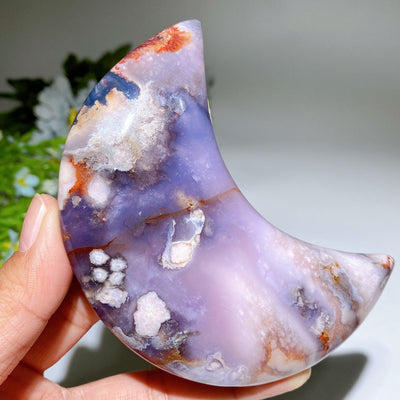Sculptures en cristal de lune en agate fleur bleue de 8,4 à 11,4 cm