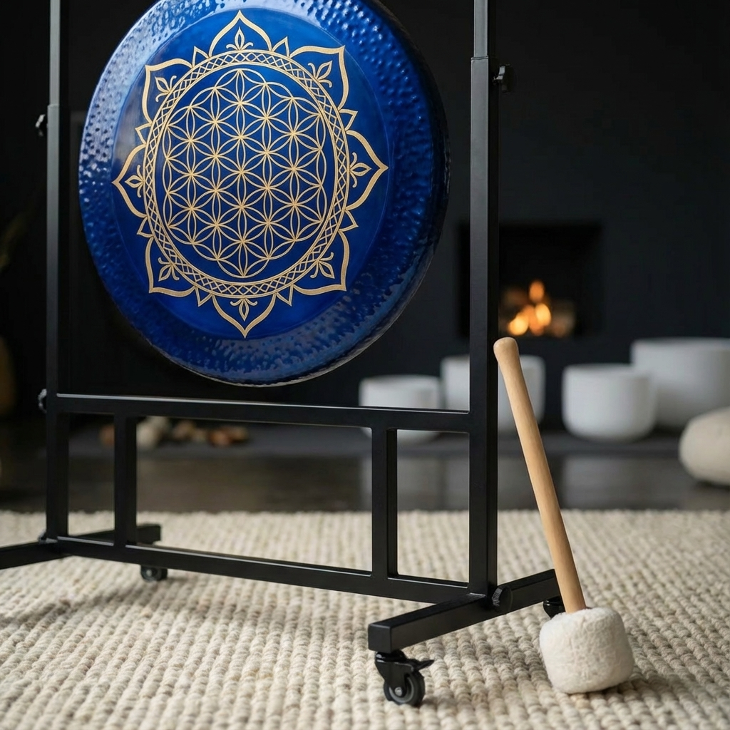 Instrument Gong Fleur de Vie Bleue pour la Relaxation Sonore
