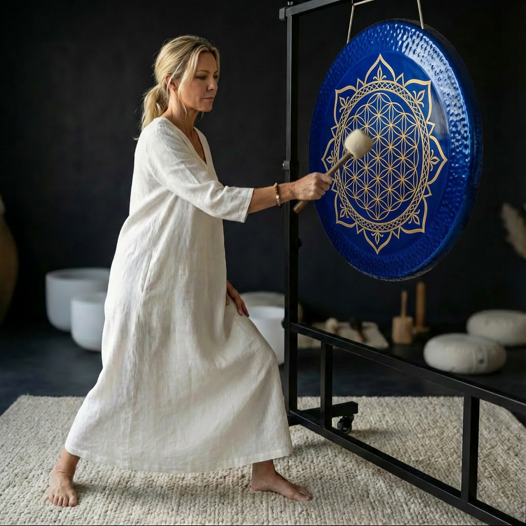 Instrument Gong Fleur de Vie Bleue pour la Relaxation Sonore