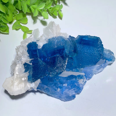 Spécimens de cristaux de fluorite bleue et de calcite, 3,2 à 5,2 pouces, affichage de guérison