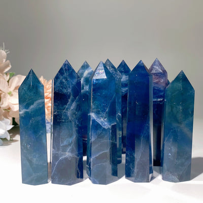 Pointes de cristal de guérison en fluorite bleue de 2,5 à 4 pouces