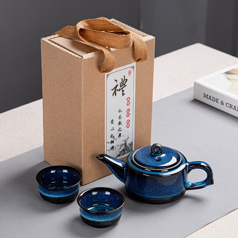 Ensemble de théières Gongfu en céramique dégradé bleu pour une décoration zen