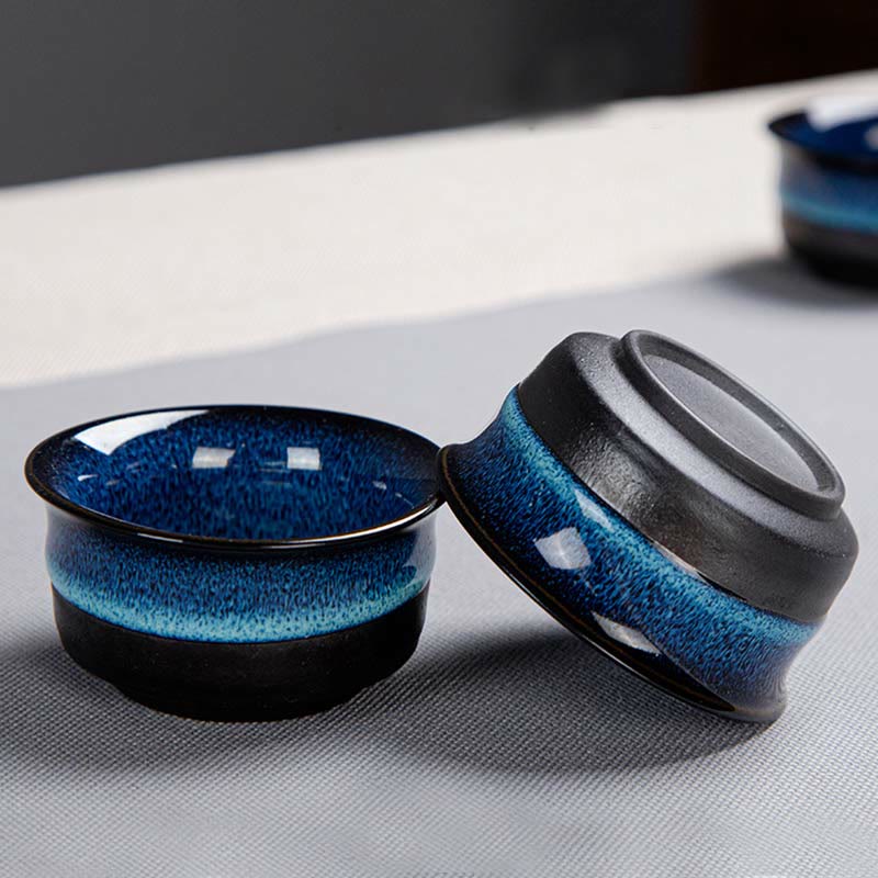 Ensemble de théières Gongfu en céramique dégradé bleu pour une décoration zen