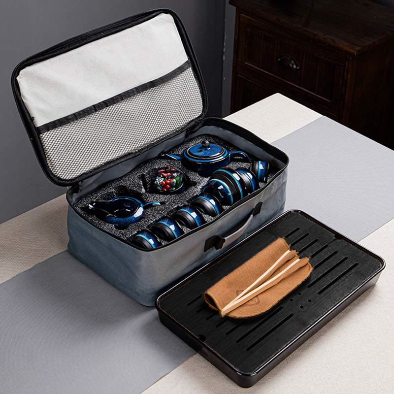 Ensemble de théières Gongfu en céramique dégradé bleu pour une décoration zen