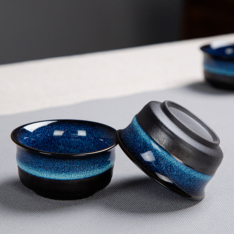Ensemble de théières Gongfu en céramique dégradé bleu pour une décoration zen