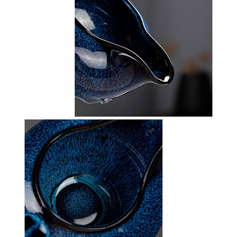 Ensemble de théières Gongfu en céramique dégradé bleu pour une décoration zen