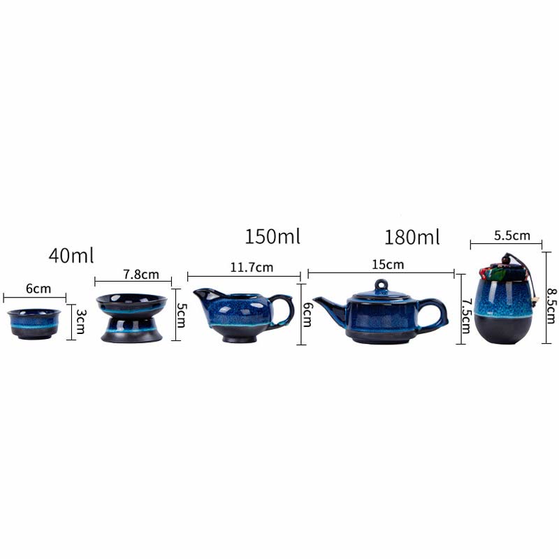 Ensemble de théières Gongfu en céramique dégradé bleu pour une décoration zen