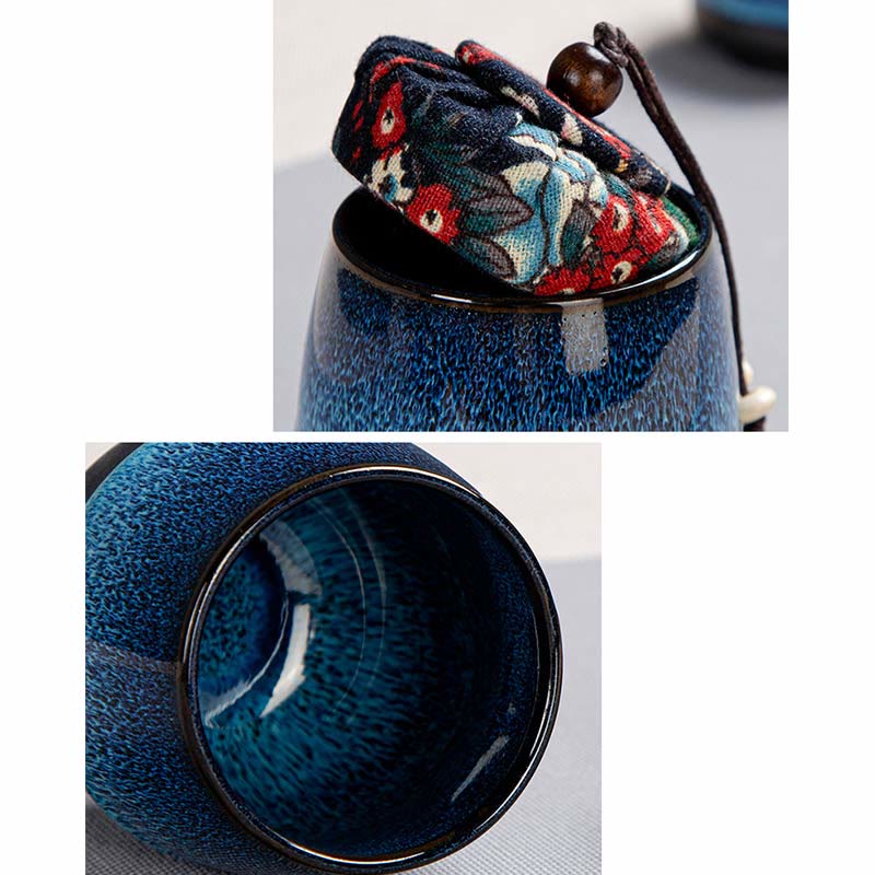 Ensemble de théières Gongfu en céramique dégradé bleu pour une décoration zen