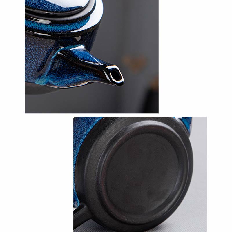 Ensemble de théières Gongfu en céramique dégradé bleu pour une décoration zen