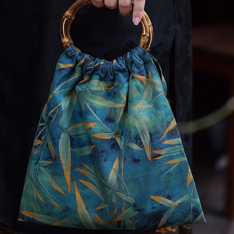 Sac d'accessoires spirituels en feuilles de bambou bleu-vert