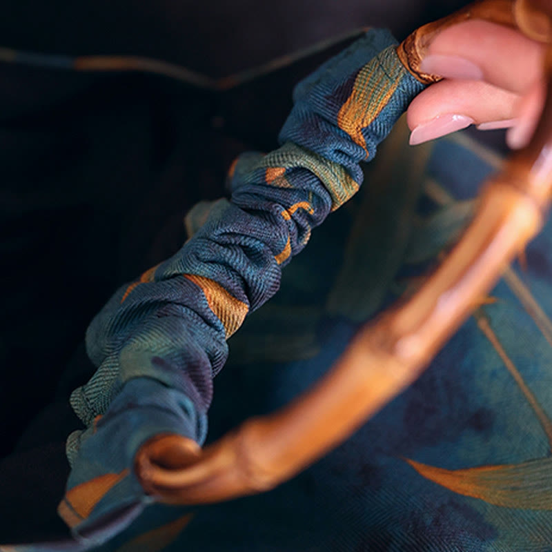 Sac d'accessoires spirituels en feuilles de bambou bleu-vert