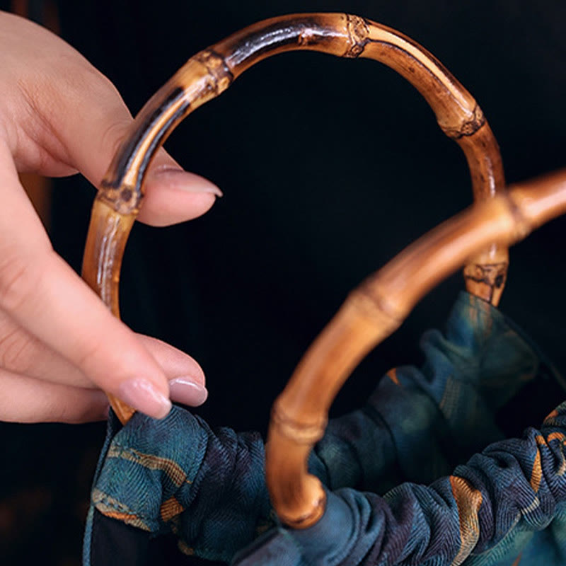 Sac d'accessoires spirituels en feuilles de bambou bleu-vert