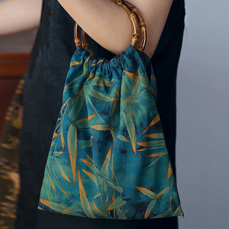 Sac d'accessoires spirituels en feuilles de bambou bleu-vert