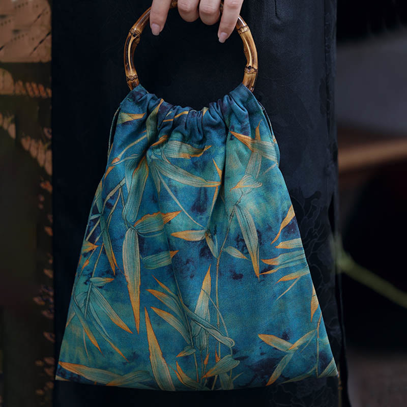 Sac d'accessoires spirituels en feuilles de bambou bleu-vert