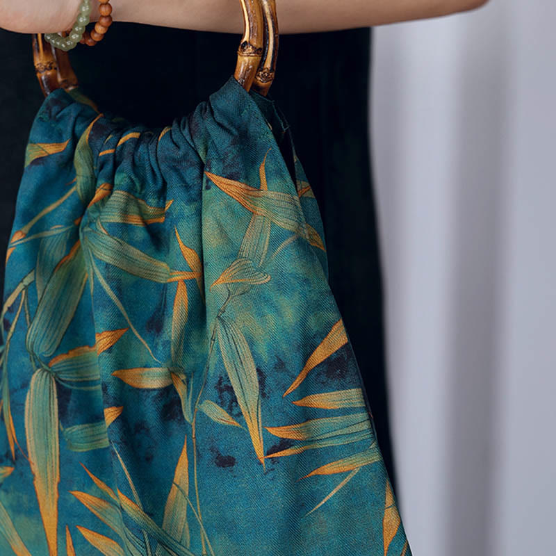 Sac d'accessoires spirituels en feuilles de bambou bleu-vert