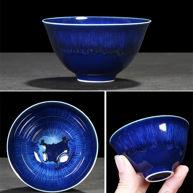 Tasse à thé en céramique bleue Jianzhan 160 ml Décor zen