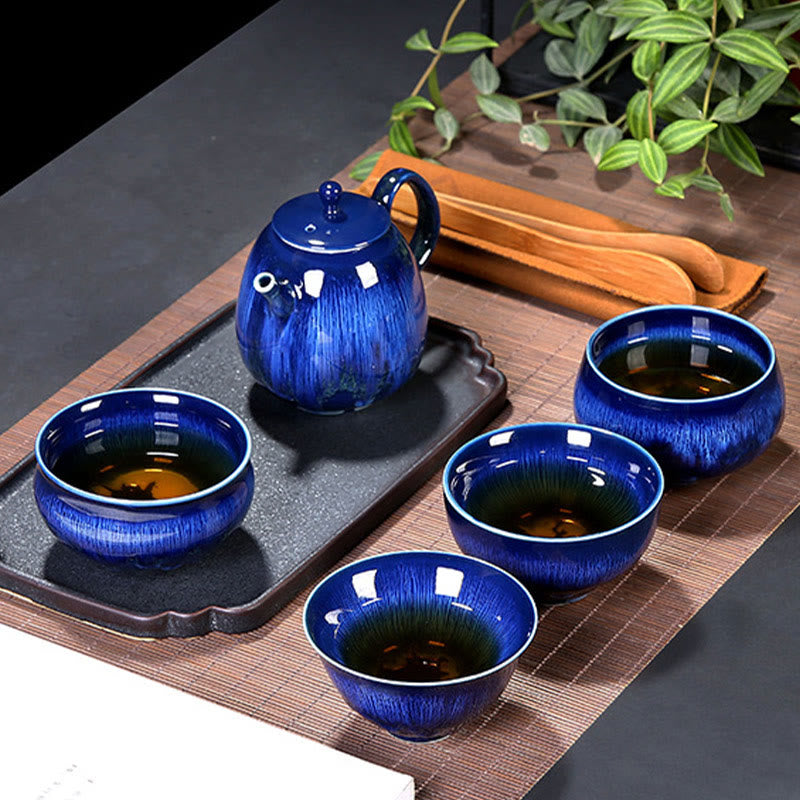 Tasse à thé en céramique bleue Jianzhan 160 ml Décor zen