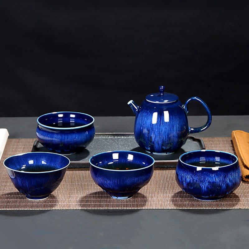 Tasse à thé en céramique bleue Jianzhan 160 ml Décor zen