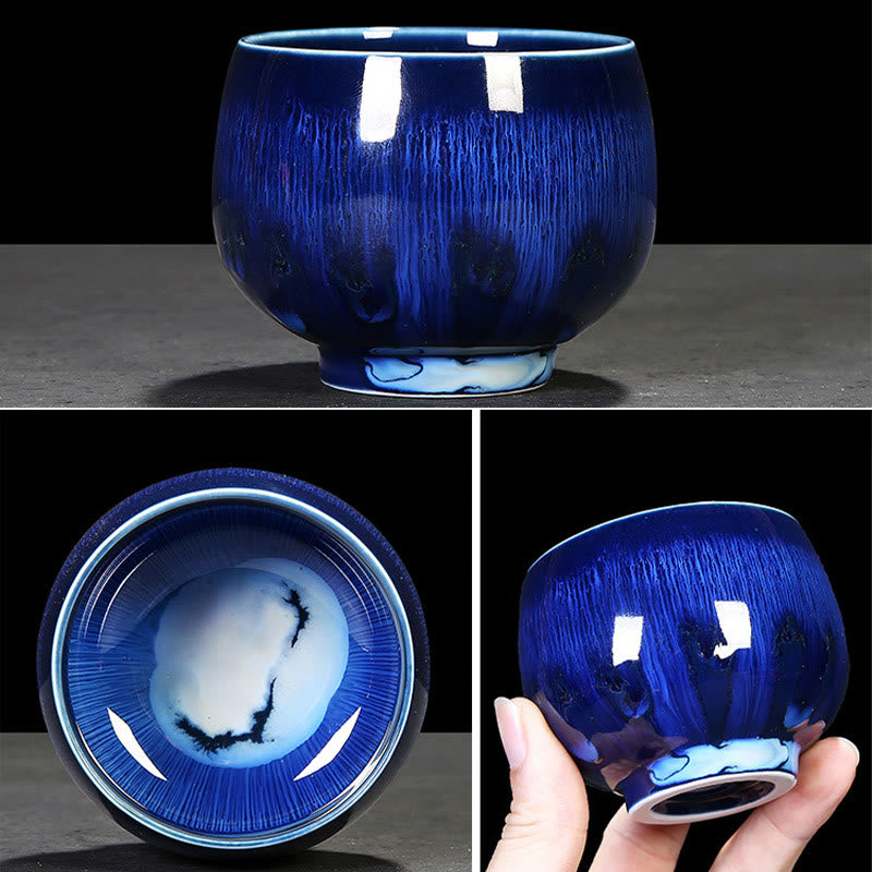 Tasse à thé en céramique bleue Jianzhan 160 ml Décor zen