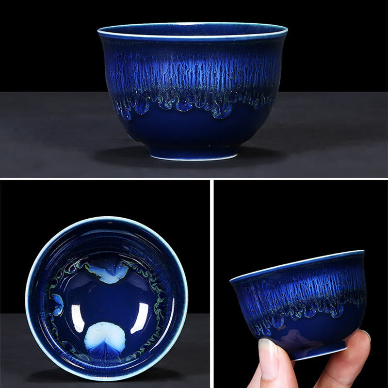 Tasse à thé en céramique bleue Jianzhan 160 ml Décor zen