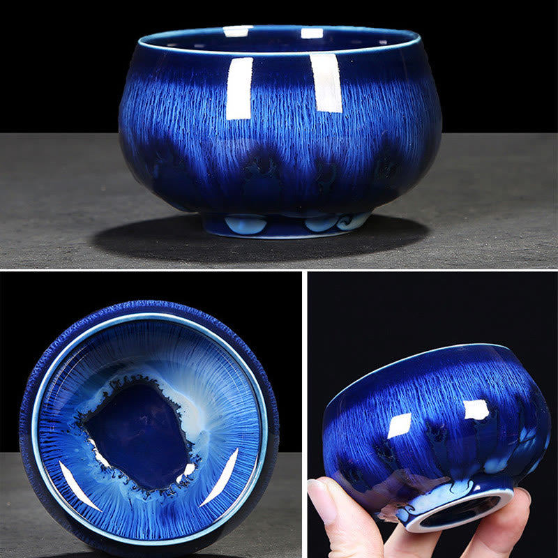 Tasse à thé en céramique bleue Jianzhan 160 ml Décor zen