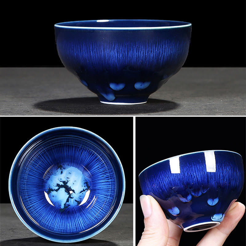 Tasse à thé en céramique bleue Jianzhan 160 ml Décor zen