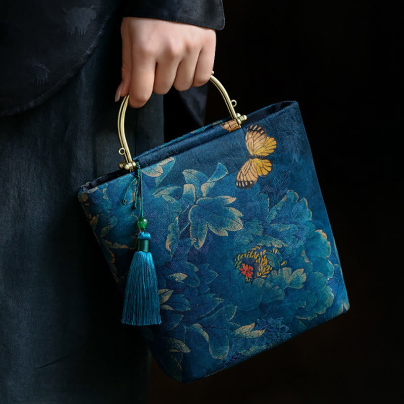Sac à bijoux spirituel Papillon Feuilles Bleues 19 cm | Sons de guérison