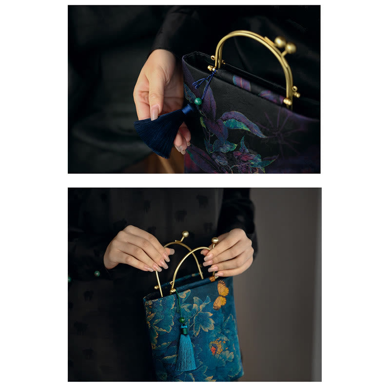 Sac à bijoux spirituel Papillon Feuilles Bleues 19 cm | Sons de guérison