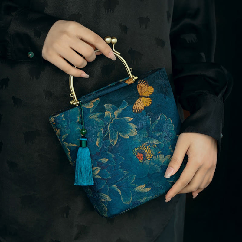 Sac à bijoux spirituel Papillon Feuilles Bleues 19 cm | Sons de guérison