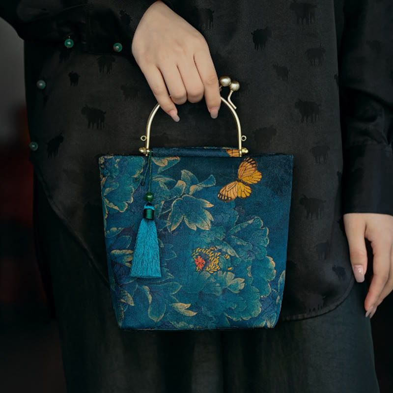 Sac à bijoux spirituel Papillon Feuilles Bleues 19 cm | Sons de guérison