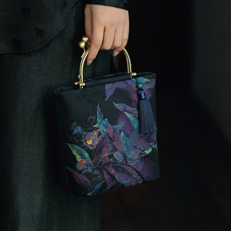 Sac à bijoux spirituel Papillon Feuilles Bleues 19 cm | Sons de guérison