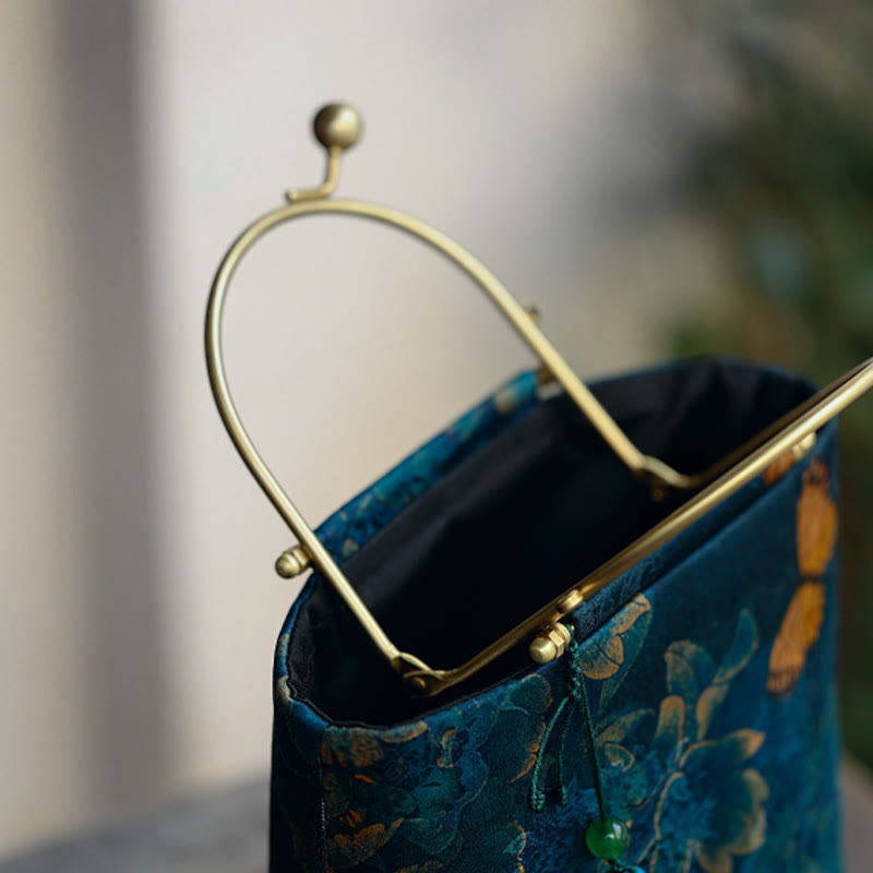 Sac à bijoux spirituel Papillon Feuilles Bleues 19 cm | Sons de guérison