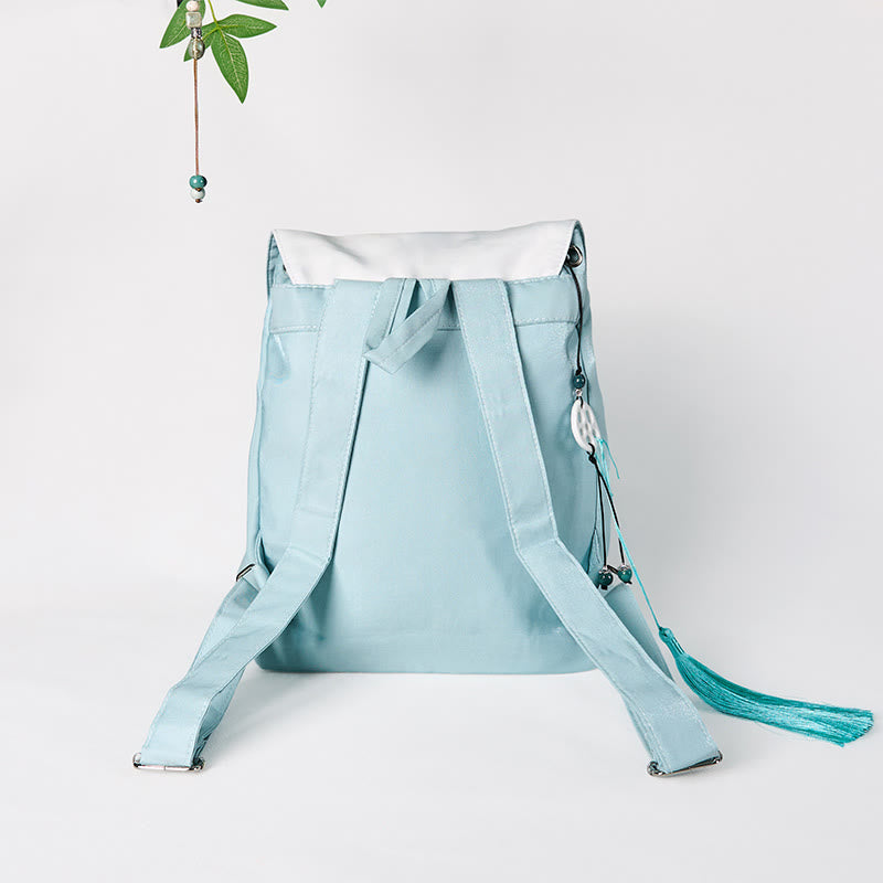 Sac à dos en toile brodée Lotus bleu | Sac de yoga