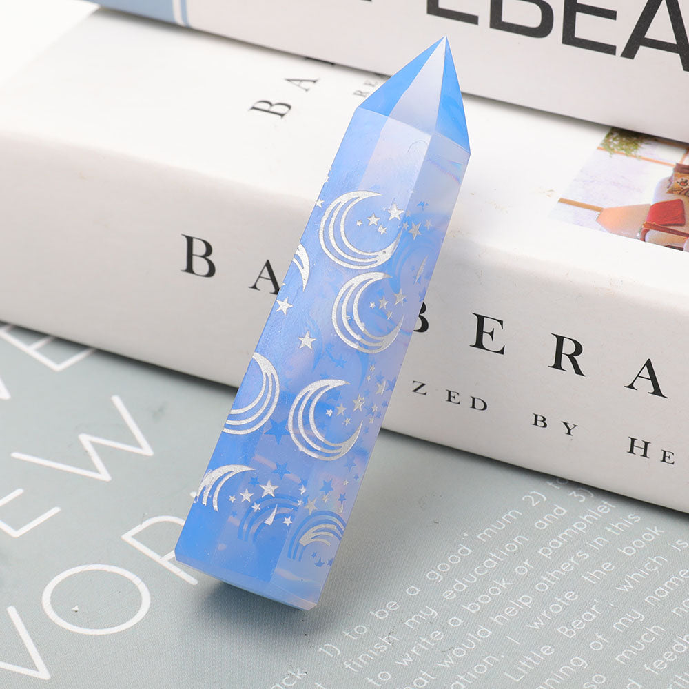 Blue Opalite Moon Print Point 3.6 Inch Healing Crystal