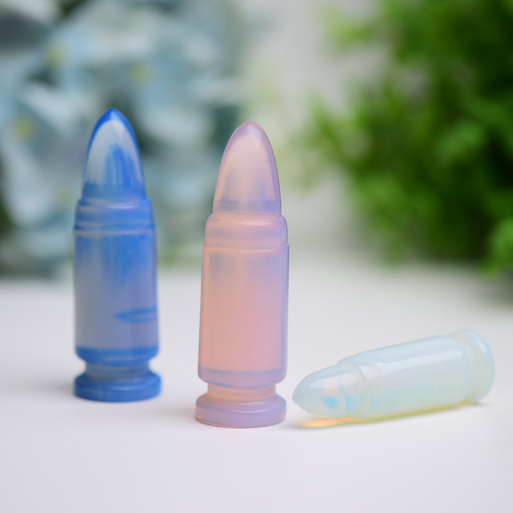 Blue Pink Opalite Bullet Crystal Carving 2-2.7 Inch