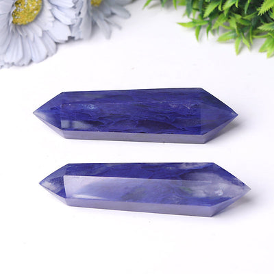 Pointe de cristal à double terminaison en quartz bleu fondu, 2,4 à 4,5 pouces
