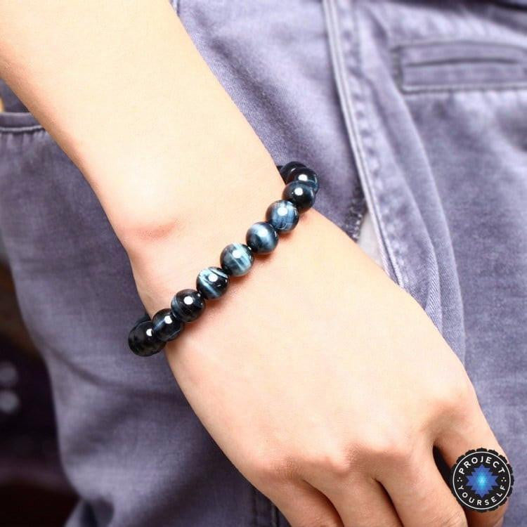 Bracelet en œil de tigre bleu pour l'intuition et la protection