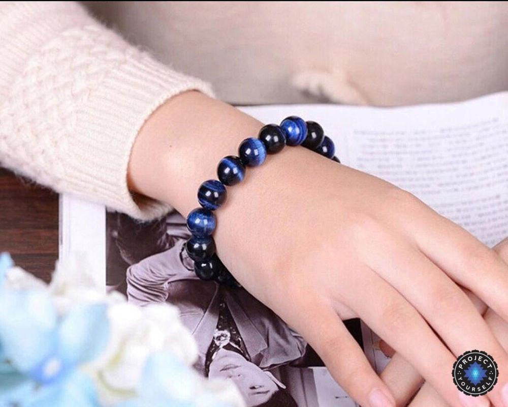 Bracelet en œil de tigre bleu pour l'intuition et la protection