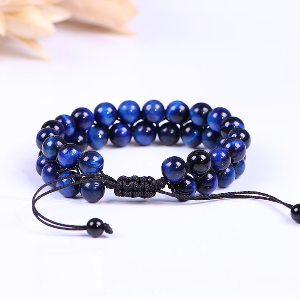 Bracelet de perles en œil de tigre bleu pour le courage et la chance