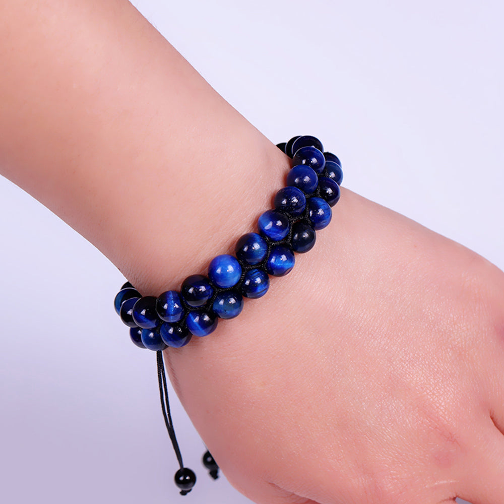 Bracelet de perles en œil de tigre bleu pour le courage et la chance