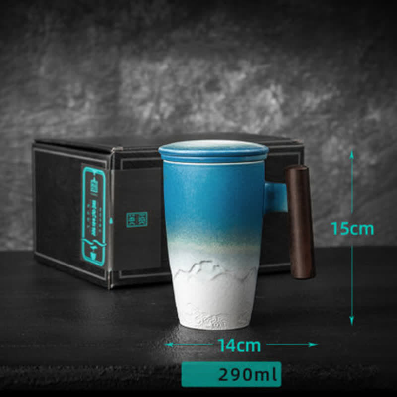 Tasse à thé en céramique bleue vintage Mountain Sea 300 ml