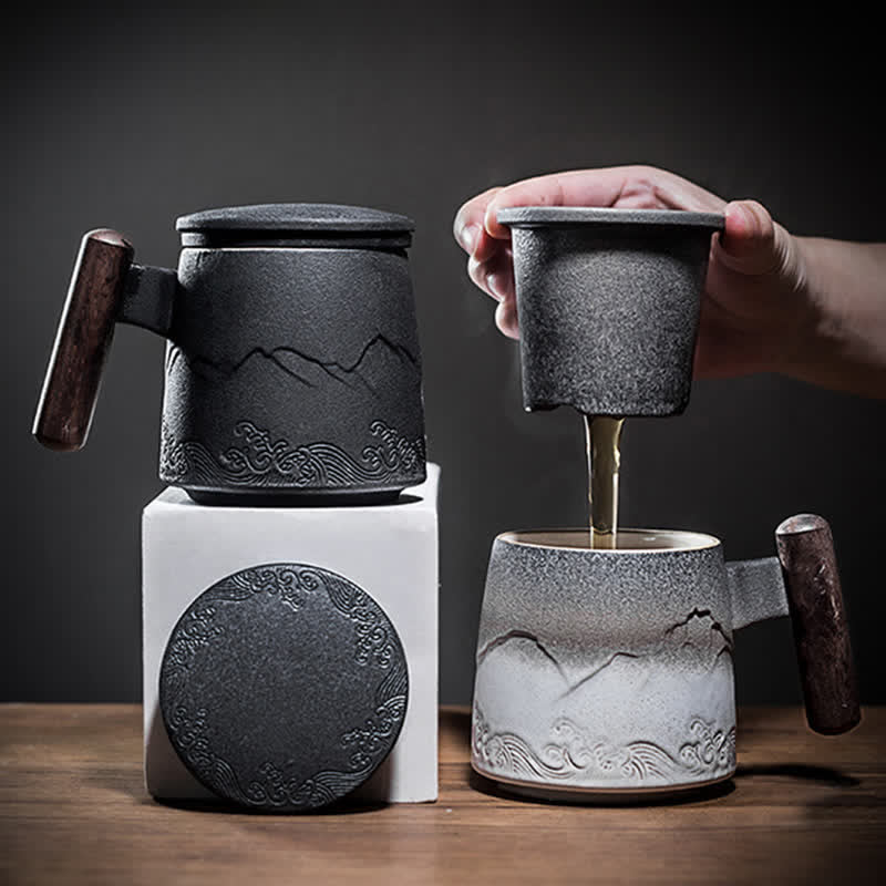 Tasse à thé en céramique bleue vintage Mountain Sea 300 ml