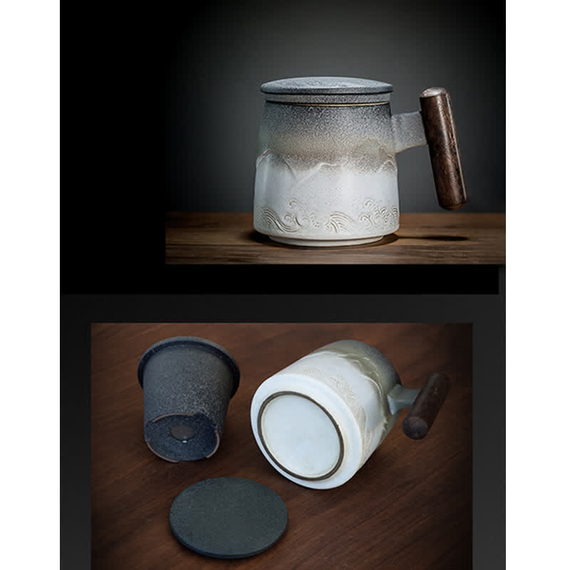 Tasse à thé en céramique bleue vintage Mountain Sea 300 ml