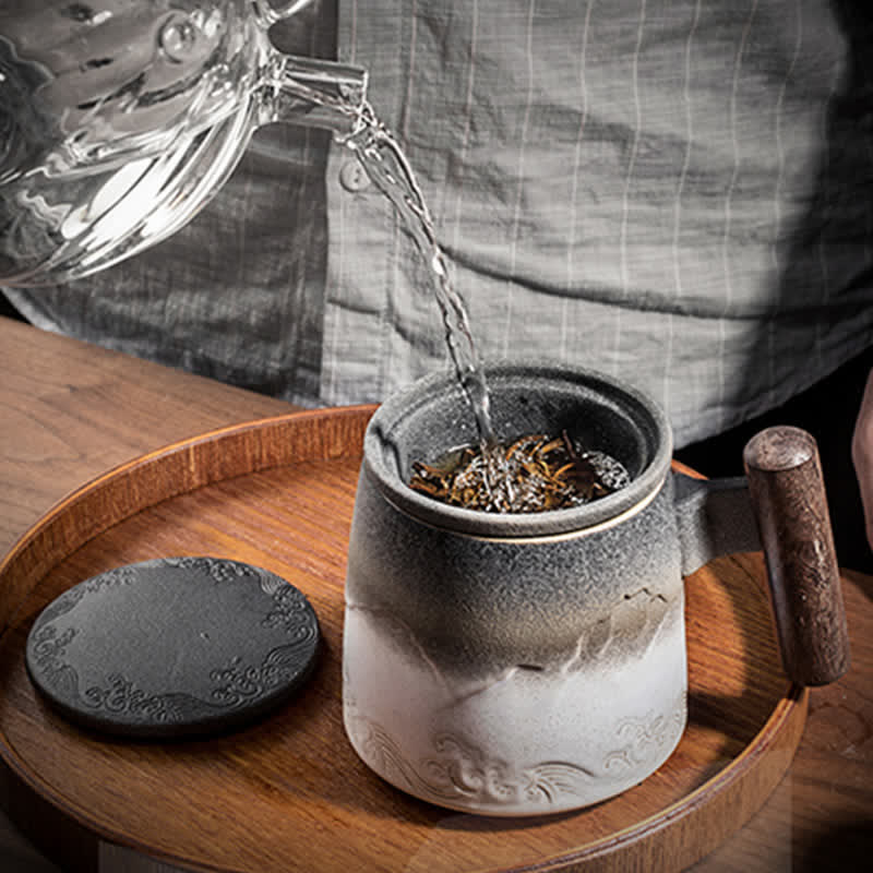 Tasse à thé en céramique bleue vintage Mountain Sea 300 ml