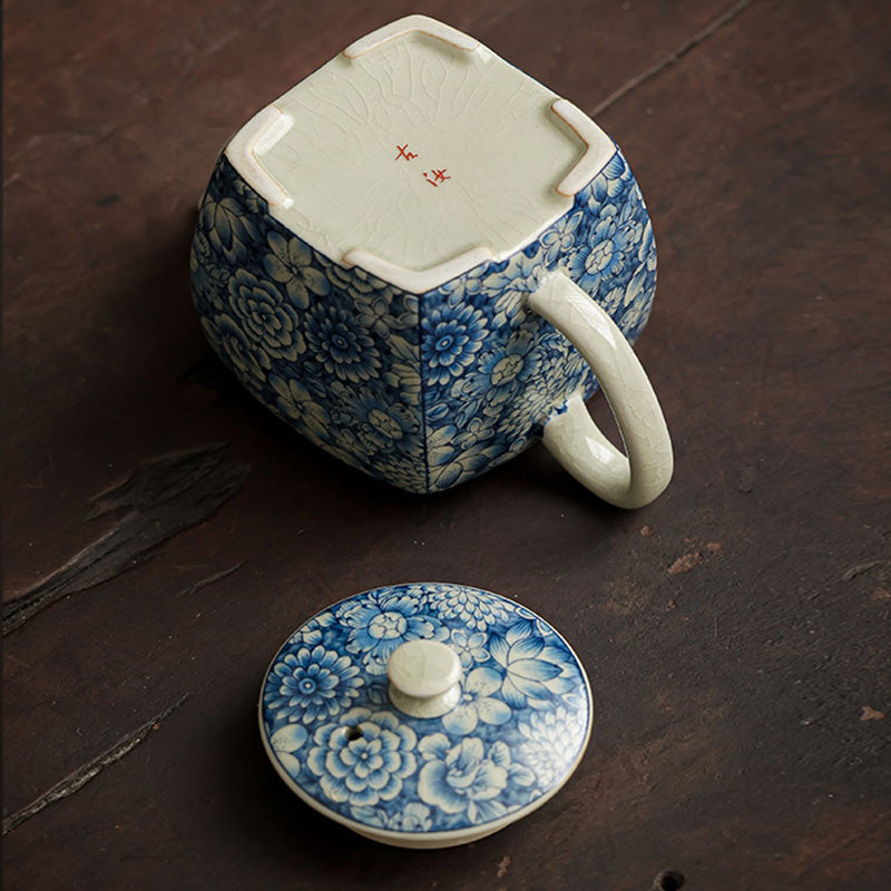 Service à thé Gongfu en porcelaine bleue et blanche décor zen