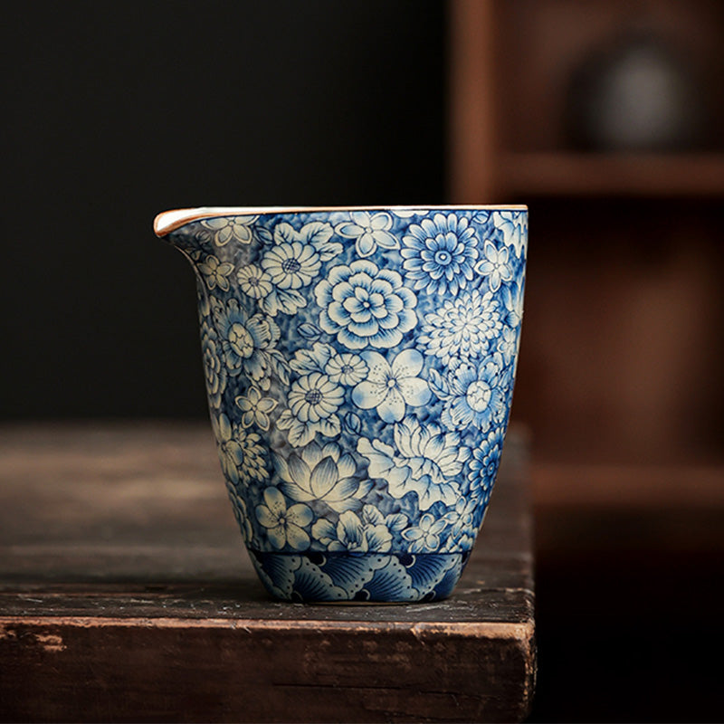 Service à thé Gongfu en porcelaine bleue et blanche décor zen