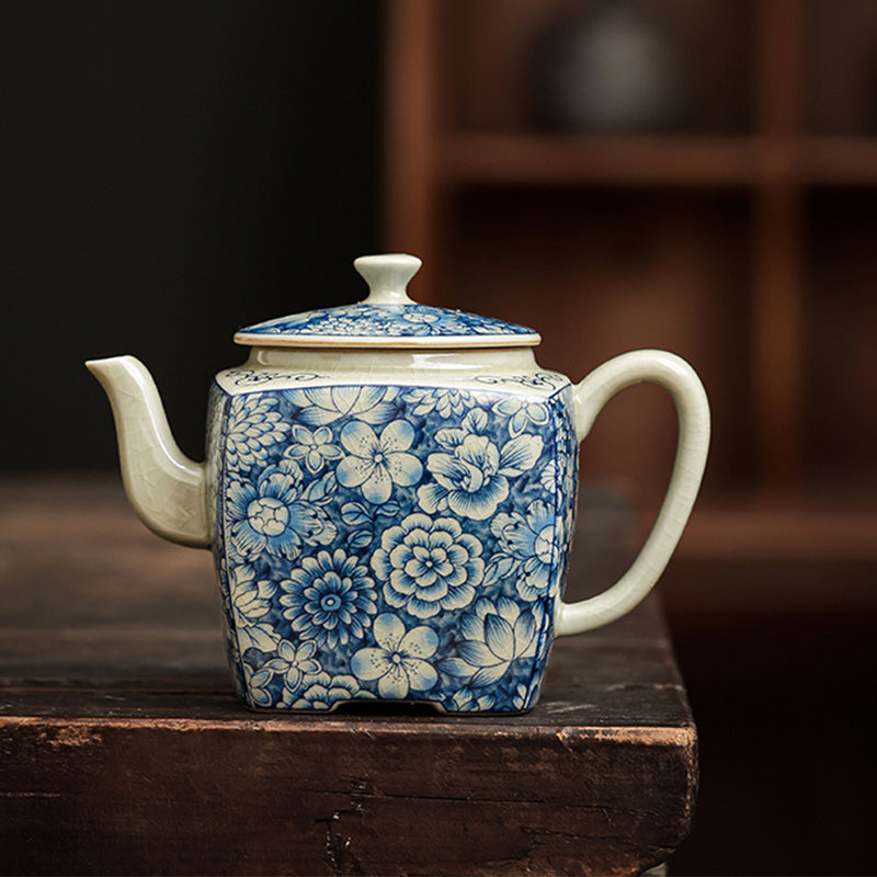 Service à thé Gongfu en porcelaine bleue et blanche décor zen