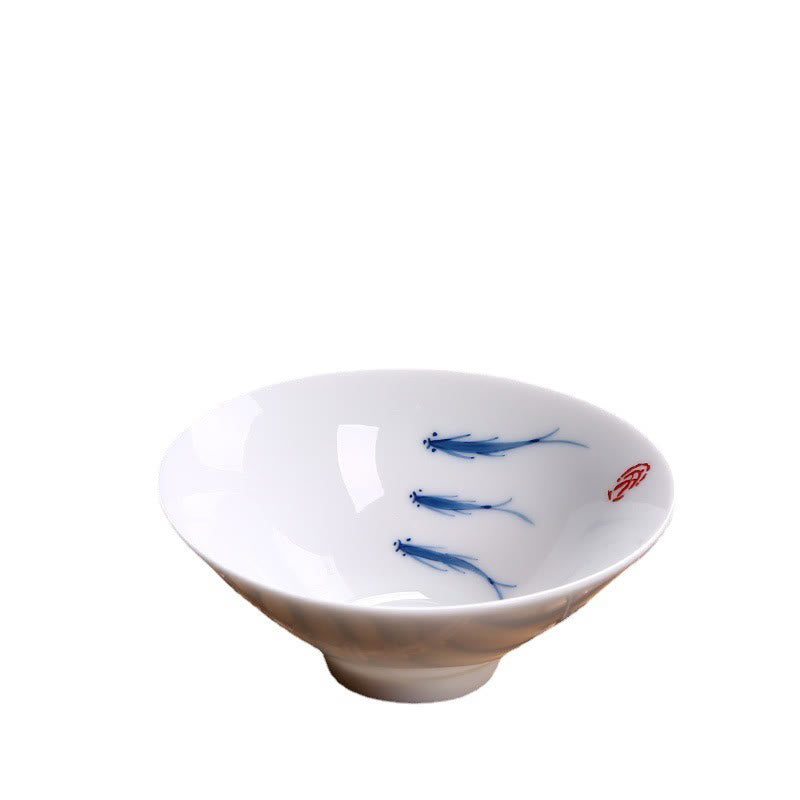 Tasse à thé en céramique motif poisson koï bleu et blanc 60 ml