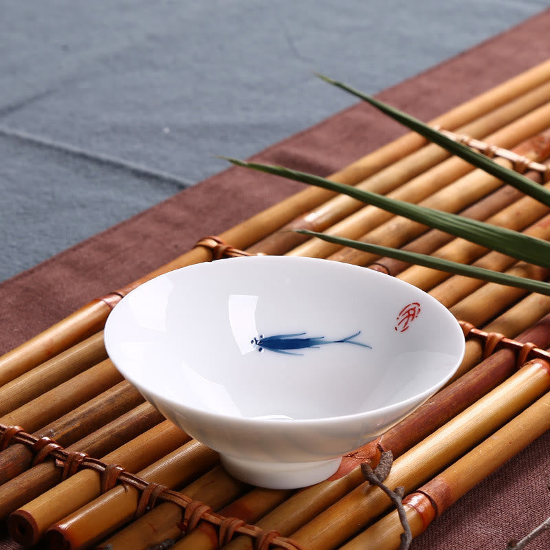 Tasse à thé en céramique motif poisson koï bleu et blanc 60 ml