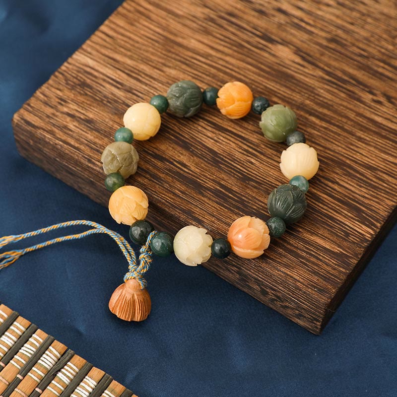 Bracelet Bodhi Seed Moss Agate Lotus pour la paix et le calme